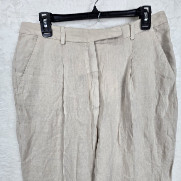 NWT Zara Size Large High Waisted Pleated Wide Leg 100% Linen Pants Sand 8292/500 - Picture 3 of 12